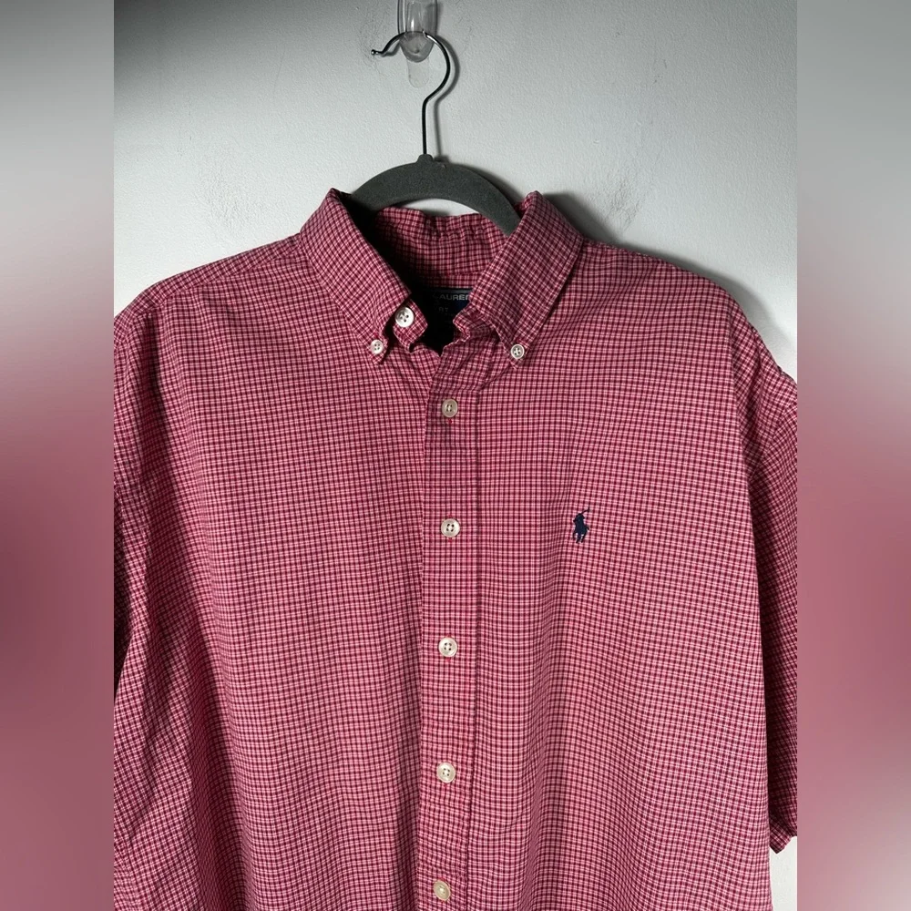 Ralph Lauren Sport Button Down Shirt Red Check‎ Plaid Short Sleeve Size L